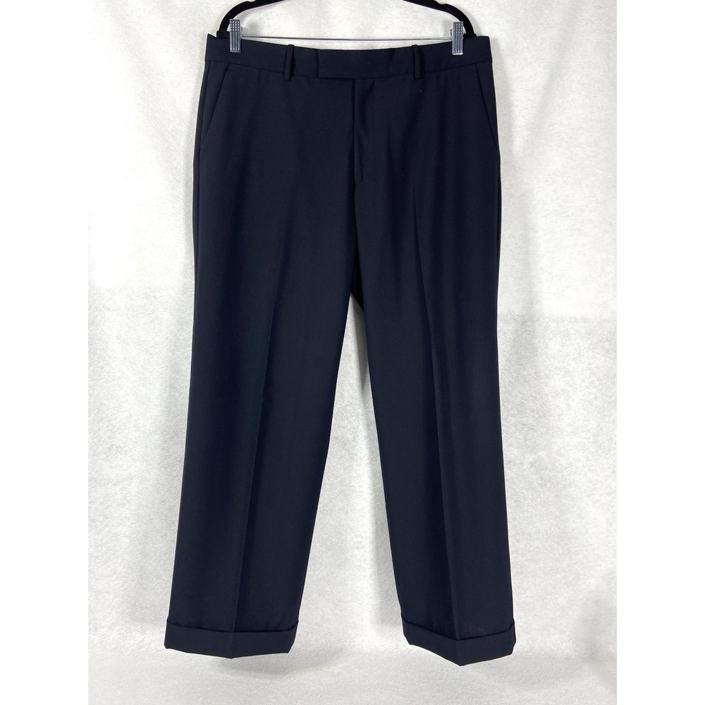Theory Dress Pants Men 36x29 Navy Flat Front Virgin Wool Blend Trousers USA Made